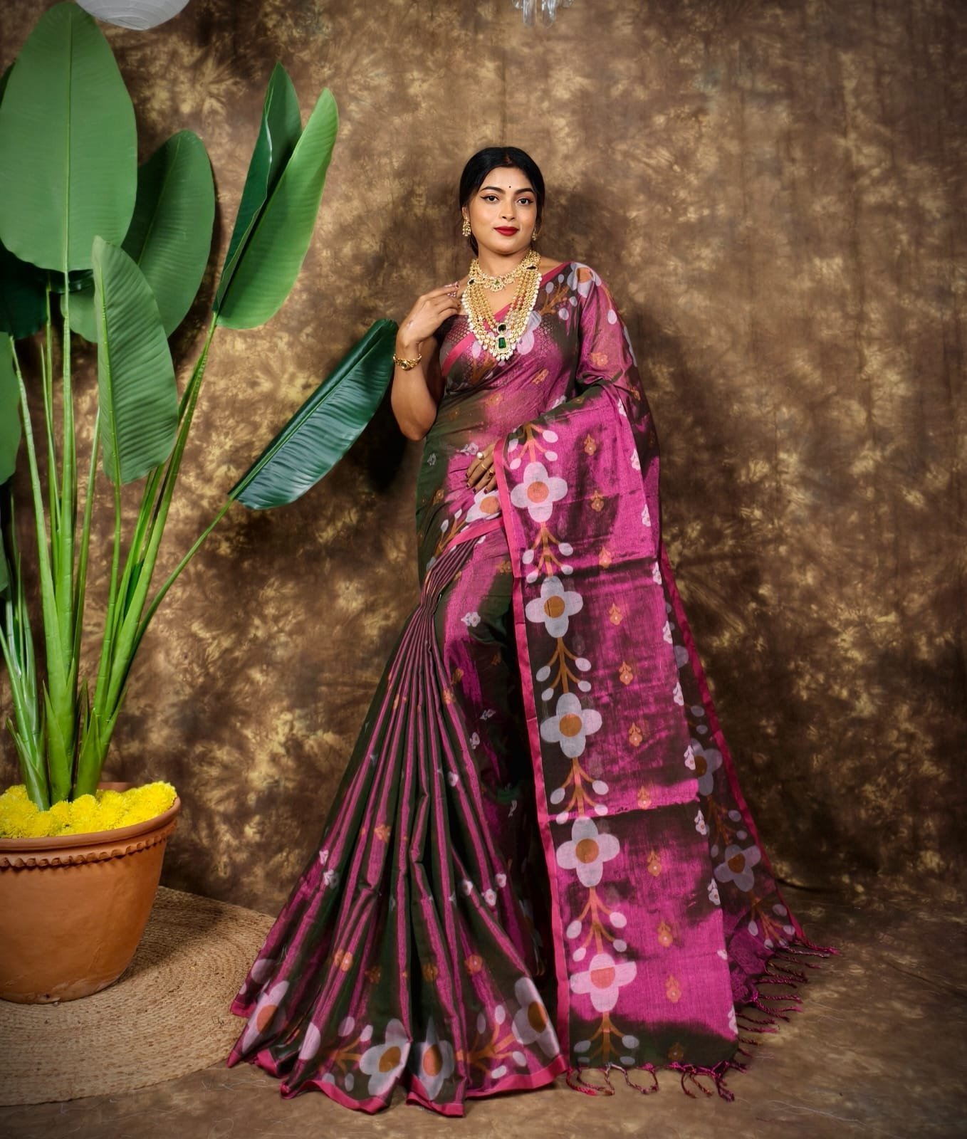 Sunflower Design Soft Dual Tone Tissue Sari - With Blouse Piece 3 Sunflower Design Soft Dual Tone Tissue Sari - With Blouse Piece - Image 3