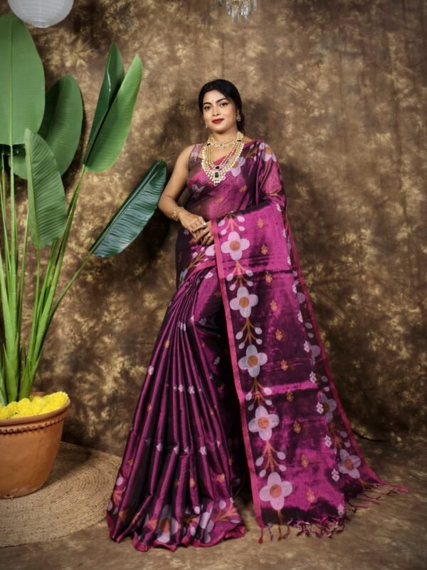 Sunflower Design Soft Dual Tone Tissue Sari - With Blouse Piece