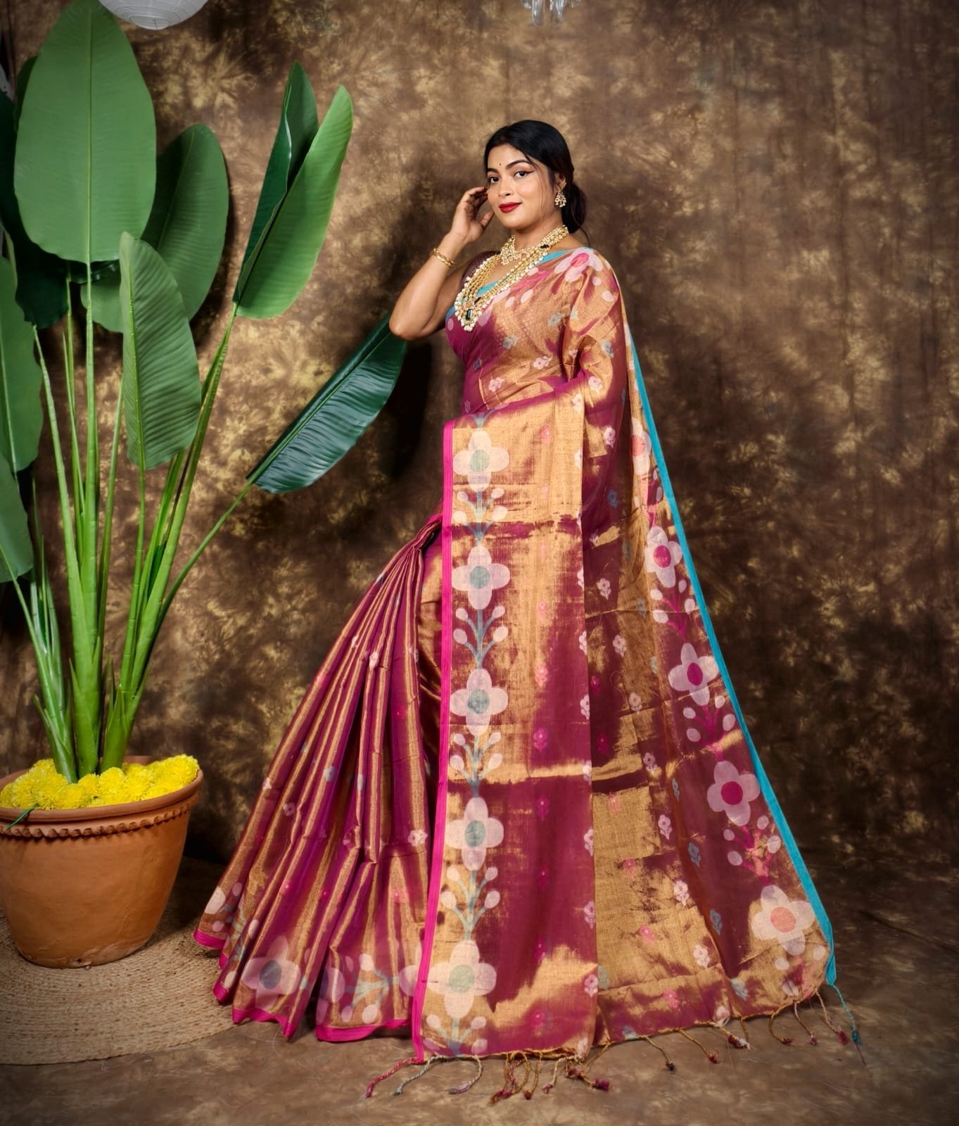 Sunflower Design Soft Dual Tone Tissue Sari - With Blouse Piece 3 Sunflower Design Soft Dual Tone Tissue Sari - With Blouse Piece - Image 3