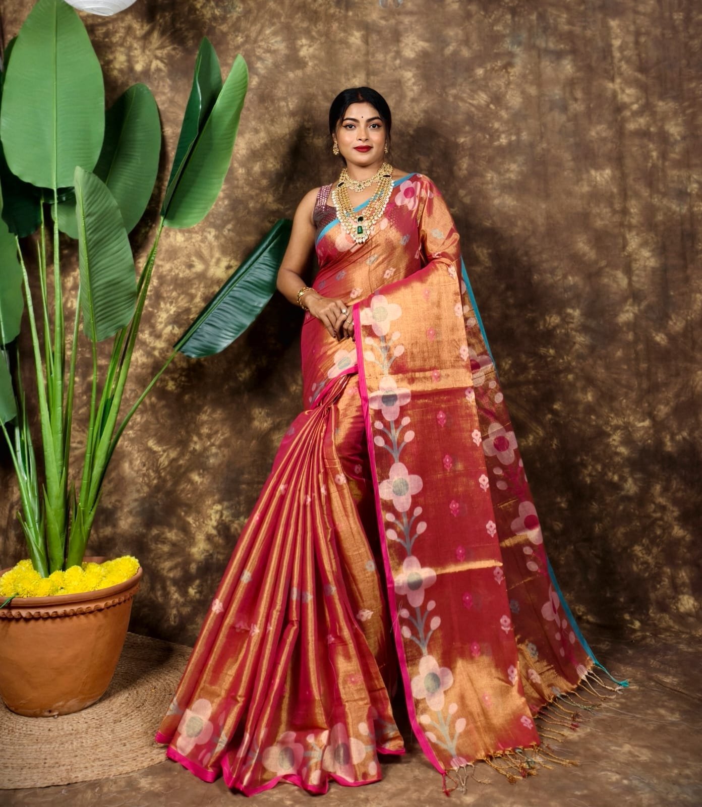 Sunflower Design Soft Dual Tone Tissue Sari - With Blouse Piece 2 Sunflower Design Soft Dual Tone Tissue Sari - With Blouse Piece - Image 2