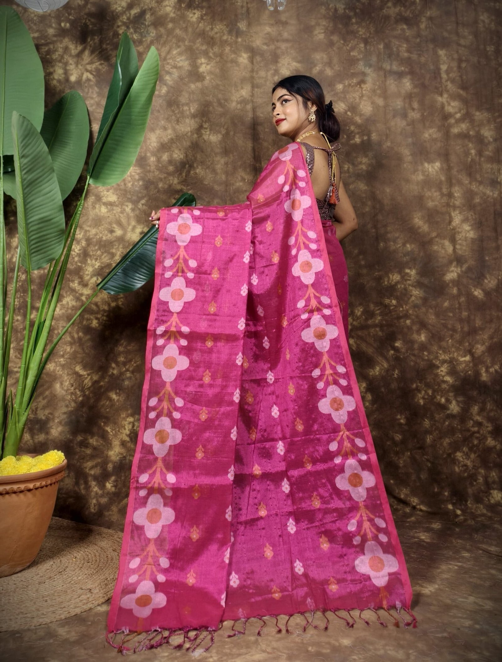 Sunflower Design Soft Dual Tone Tissue Sari - With Blouse Piece 2 Sunflower Design Soft Dual Tone Tissue Sari - With Blouse Piece - Image 2