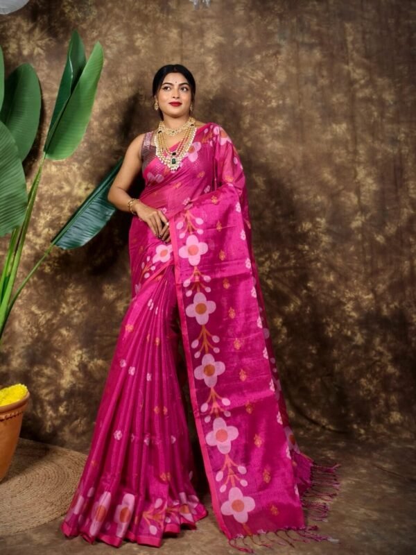 Sunflower Design Soft Dual Tone Tissue Sari - With Blouse Piece