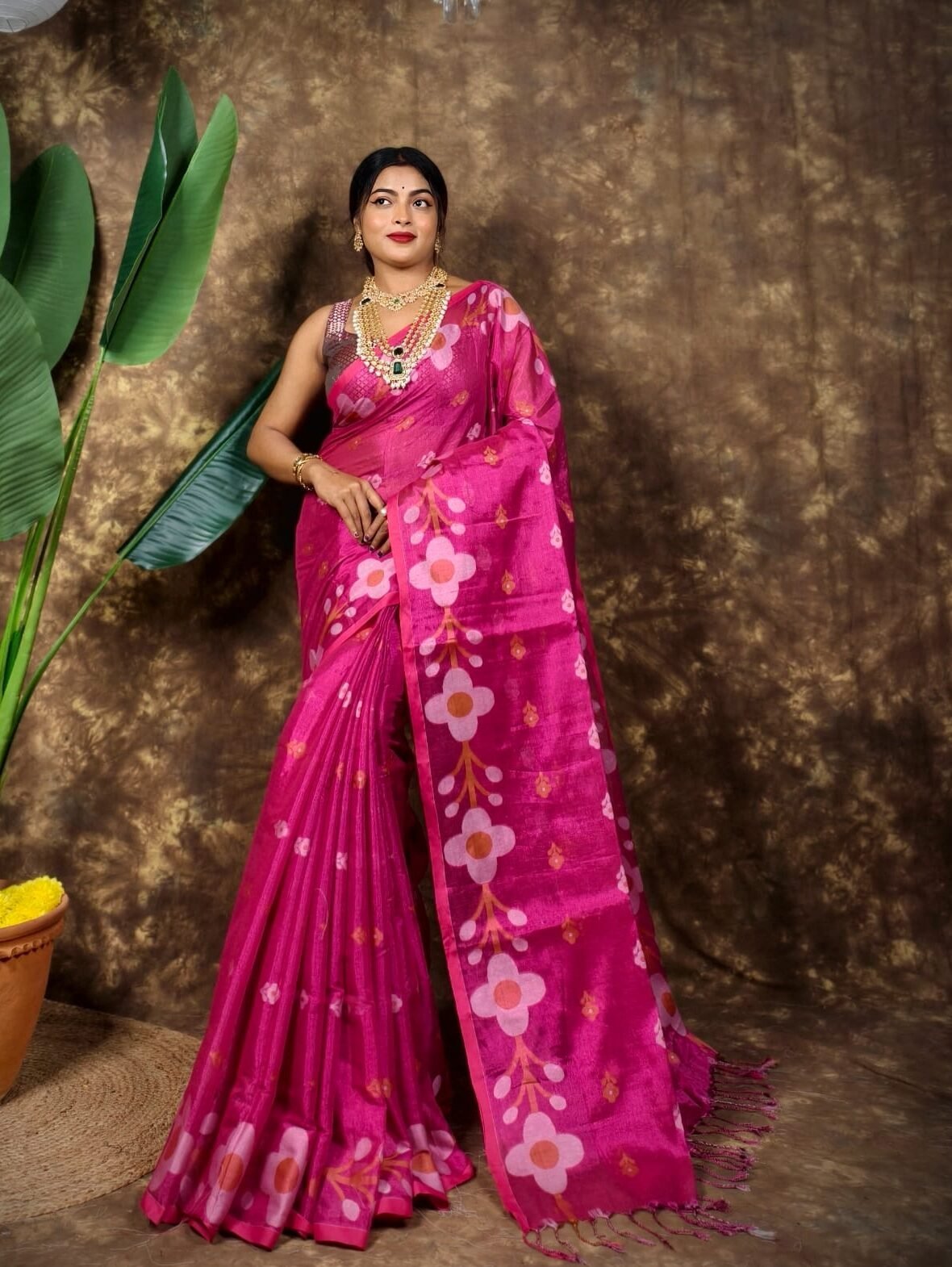 Sunflower Design Soft Dual Tone Tissue Sari - With Blouse Piece 1 Sunflower Design Soft Dual Tone Tissue Sari - With Blouse Piece