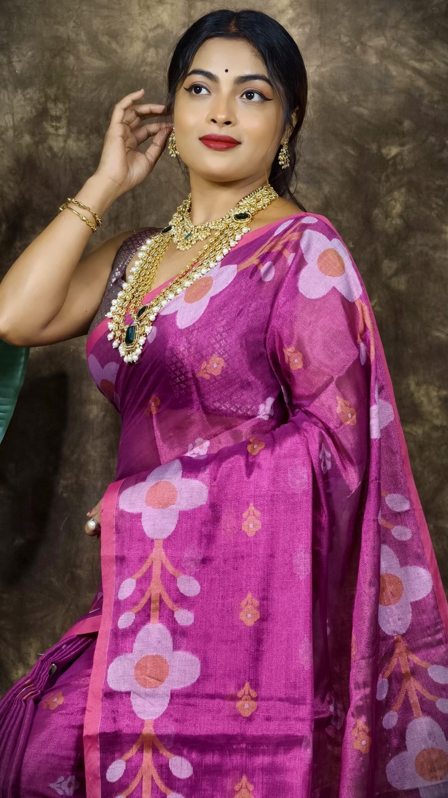 Sunflower Design Soft Dual Tone Tissue Sari - With Blouse Piece 2 Sunflower Design Soft Dual Tone Tissue Sari - With Blouse Piece - Image 2