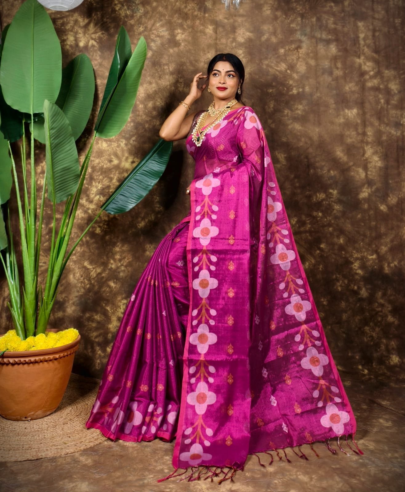 Sunflower Design Soft Dual Tone Tissue Sari - With Blouse Piece 3 Sunflower Design Soft Dual Tone Tissue Sari - With Blouse Piece - Image 3