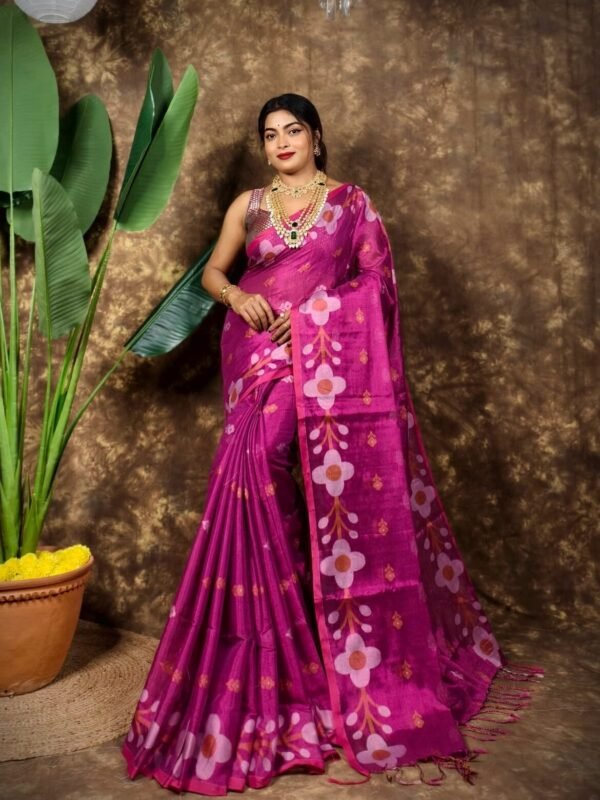 Sunflower Design Soft Dual Tone Tissue Sari - With Blouse Piece