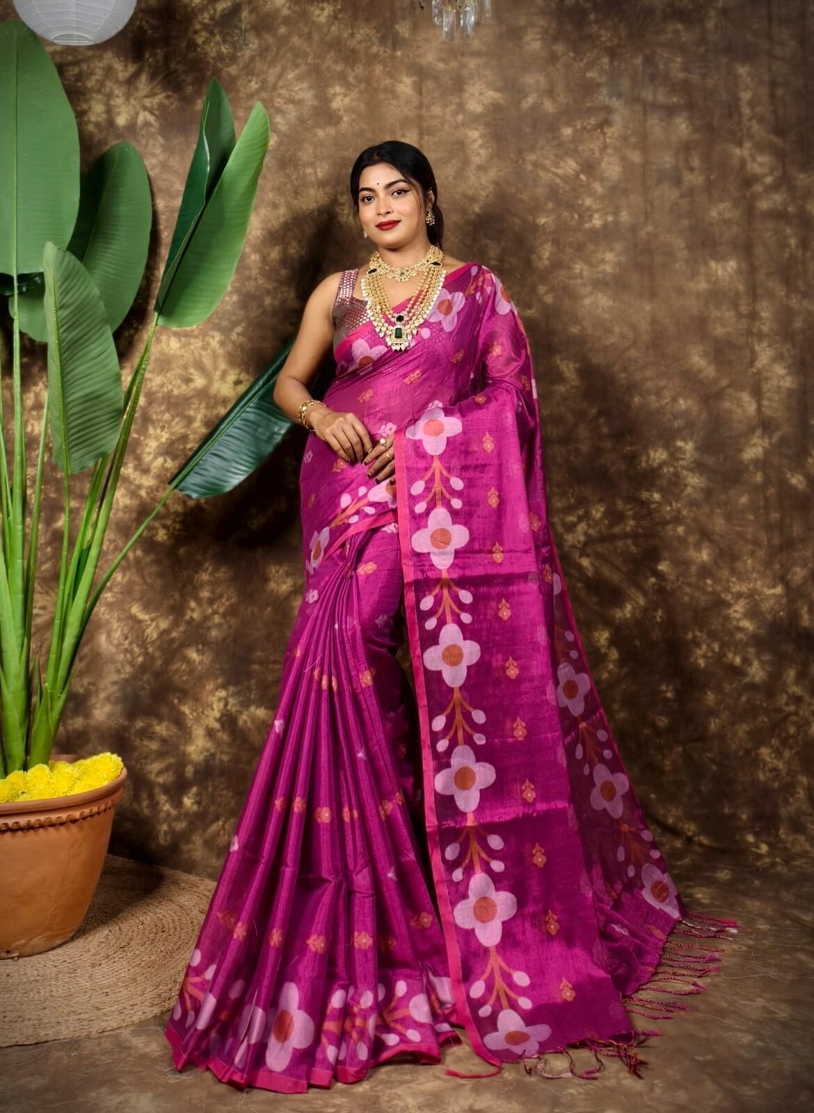 Sunflower Design Soft Dual Tone Tissue Sari - With Blouse Piece 1 Sunflower Design Soft Dual Tone Tissue Sari - With Blouse Piece