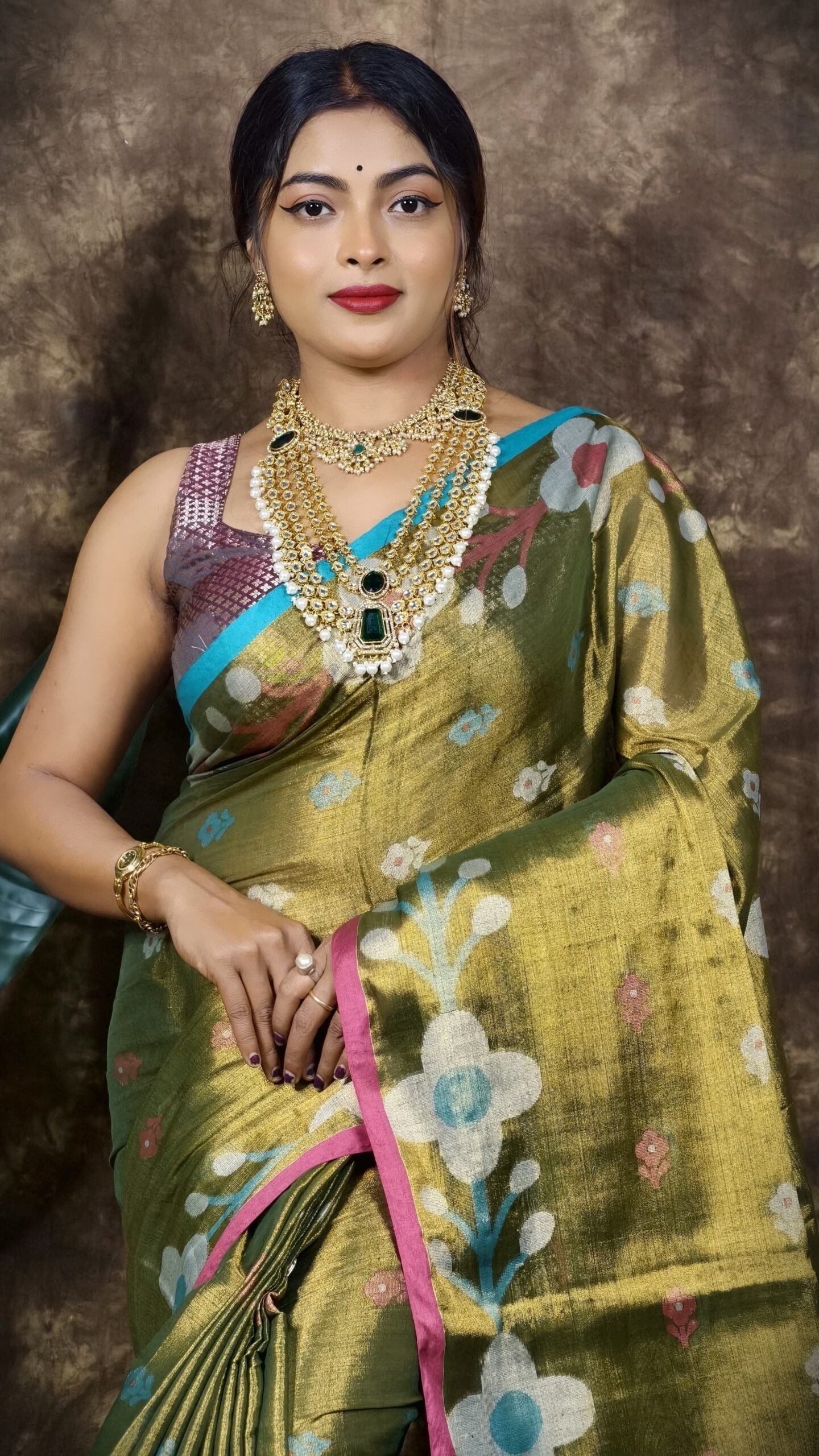 Sunflower Design Soft Dual Tone Tissue Sari - With Blouse Piece 2 Sunflower Design Soft Dual Tone Tissue Sari - With Blouse Piece - Image 2