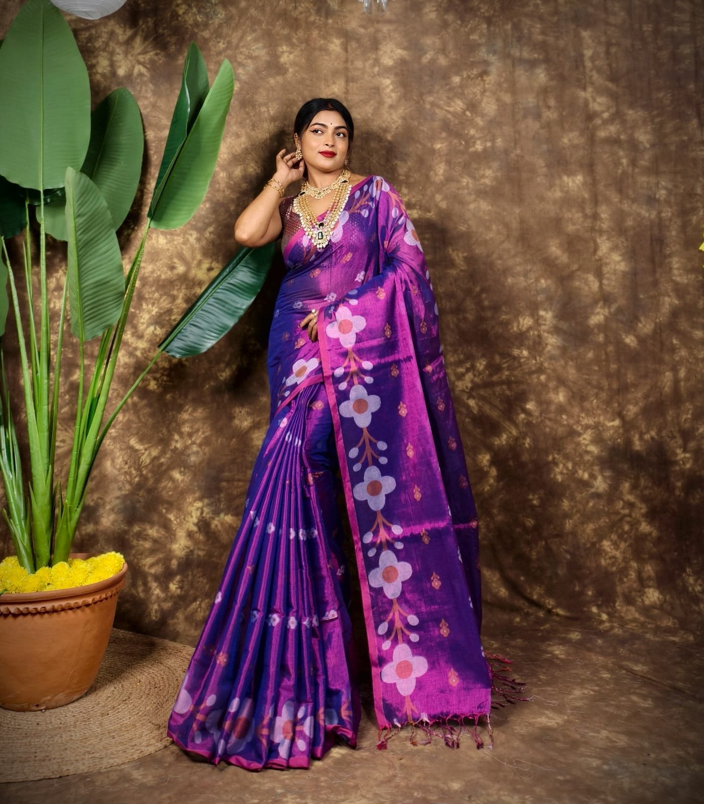 Sunflower Design Soft Dual Tone Tissue Sari - With Blouse Piece 1 Sunflower Design Soft Dual Tone Tissue Sari - With Blouse Piece