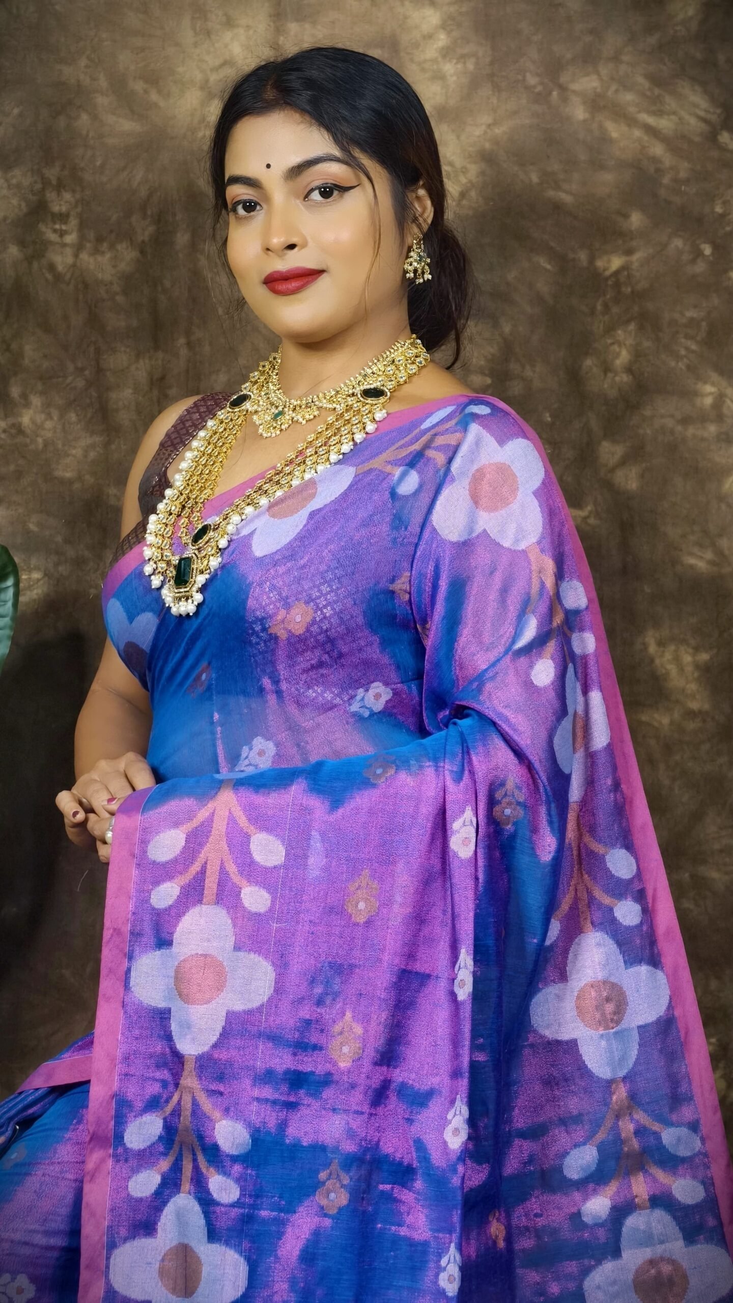 Sunflower Design Soft Dual Tone Tissue Sari - With Blouse Piece 2 Sunflower Design Soft Dual Tone Tissue Sari - With Blouse Piece - Image 2