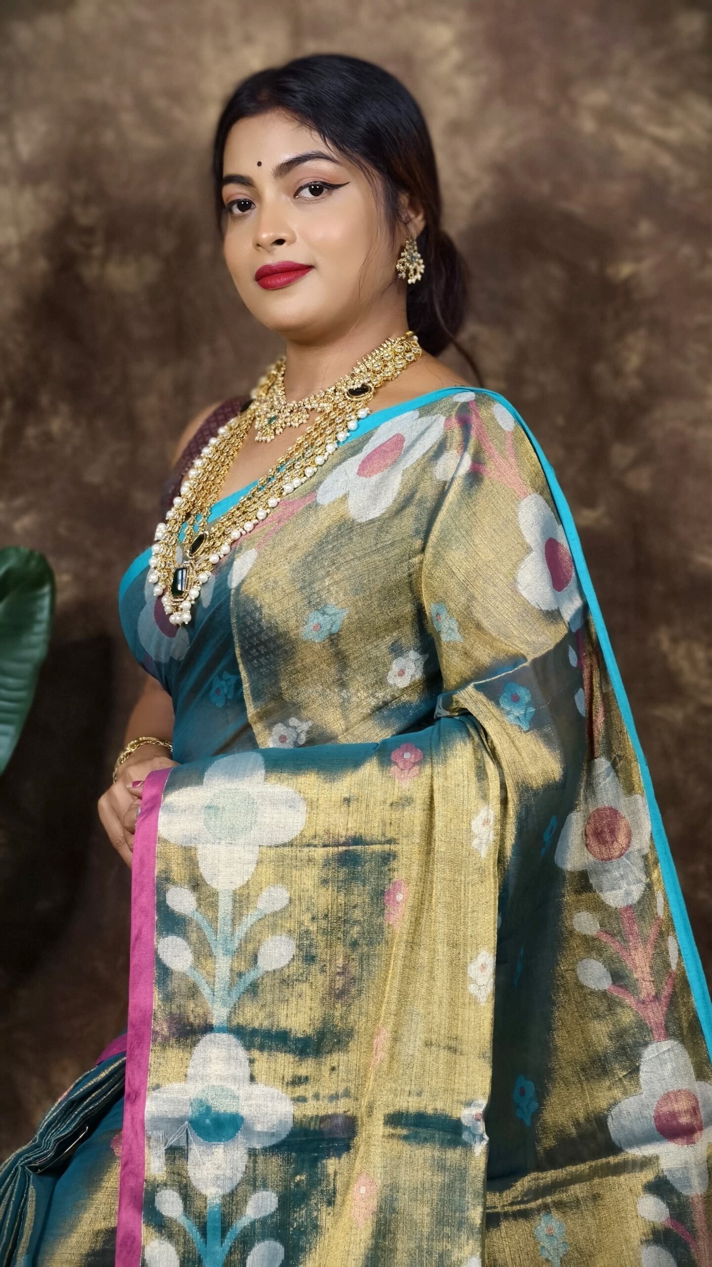 Sunflower Design Soft Dual Tone Tissue Sari - With Blouse Piece 2 Sunflower Design Soft Dual Tone Tissue Sari - With Blouse Piece - Image 2
