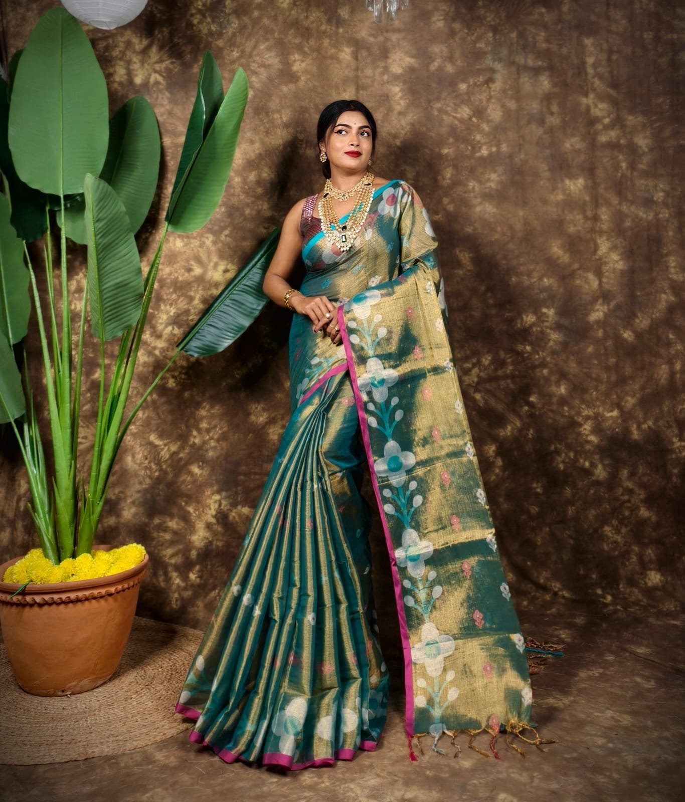 Sunflower Design Soft Dual Tone Tissue Sari - With Blouse Piece 3 Sunflower Design Soft Dual Tone Tissue Sari - With Blouse Piece - Image 3
