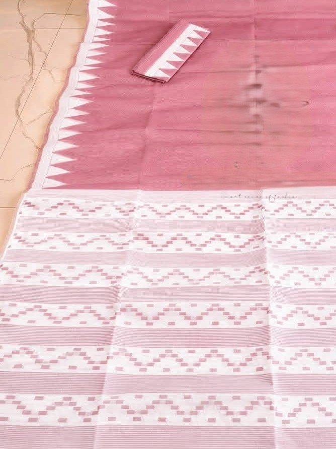 Body Plain Soft Dhakai Jamdani Saree with Blouse Piece - Dusky Rose 2 Body Plain Soft Dhakai Jamdani Saree with Blouse Piece - Dusky Rose - Image 2