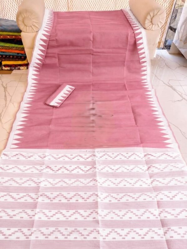 Body Plain Soft Dhakai Jamdani Saree with Blouse Piece - Dusky Rose