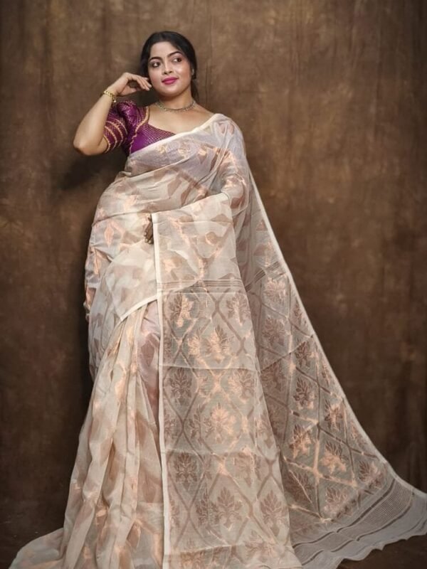 Home 89 Soft Copper Joriwork Jamdani Sari