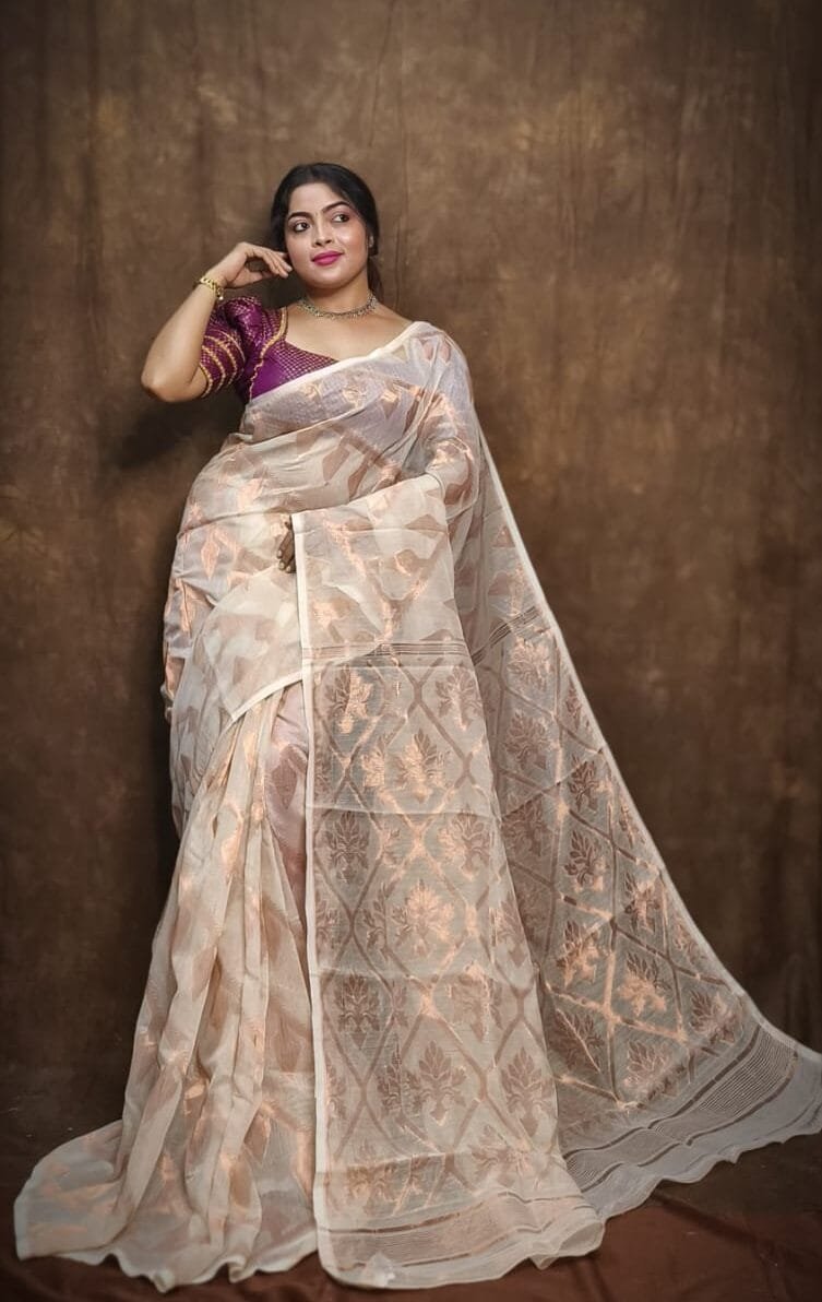 Soft Copper Joriwork Jamdani Sari 1 Soft Copper Joriwork Jamdani Sari