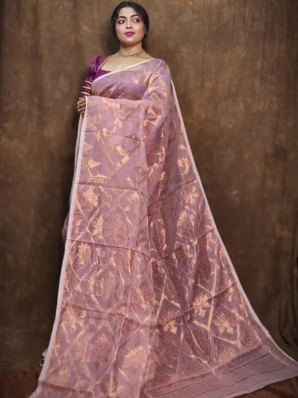 Home 88 Soft Copper Joriwork Jamdani Sari
