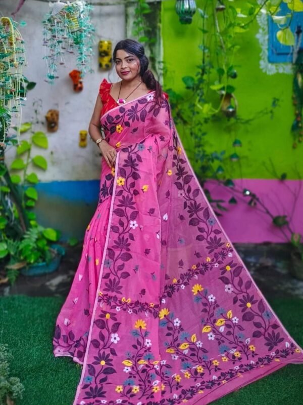 Hot Pink Soft Lota Jamdani Sari