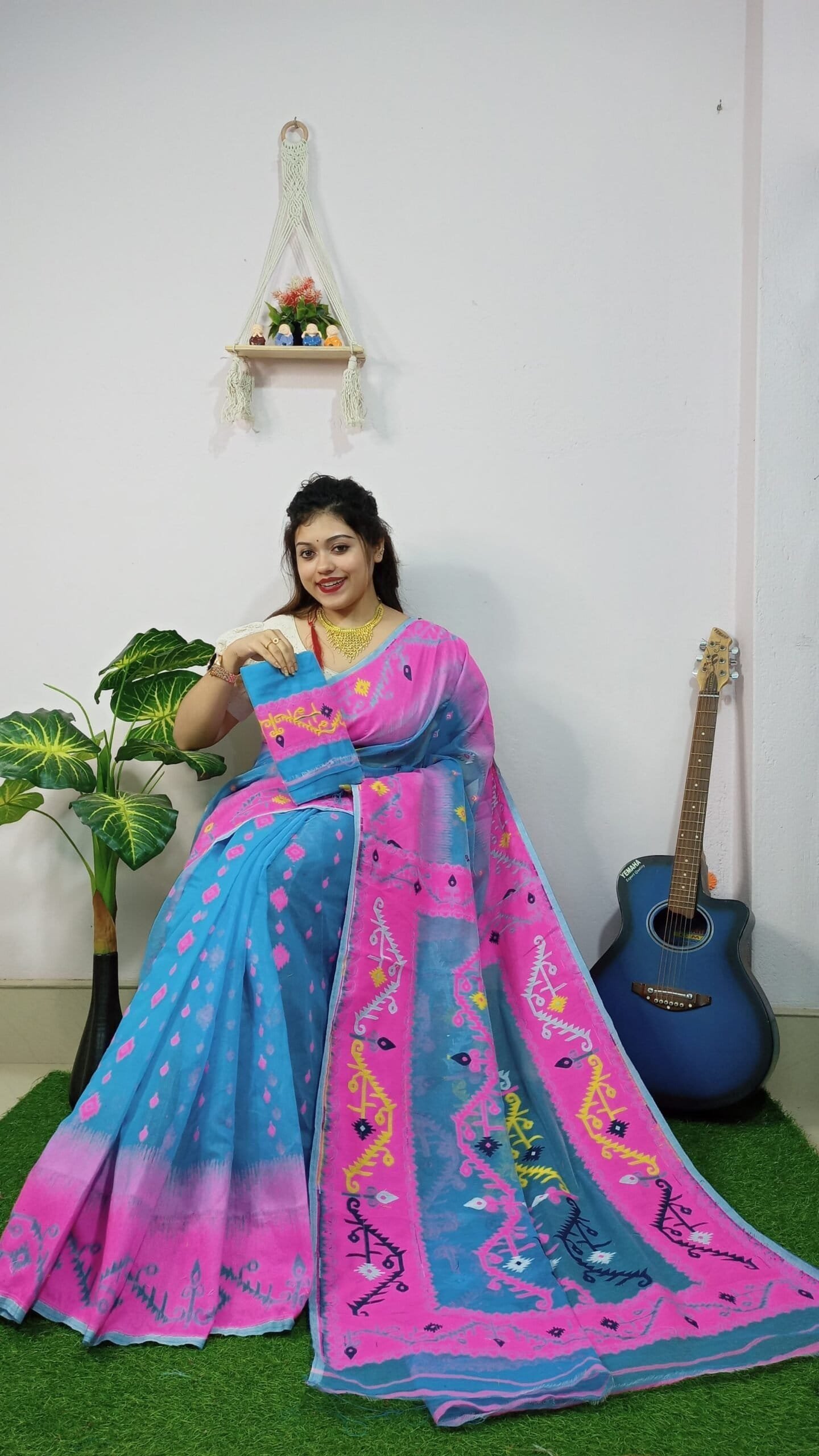 Exclusive Sky Pink Ikkot Soft Jamdani Saree 2 Exclusive Sky Pink Ikkot Soft Jamdani Saree - Image 2