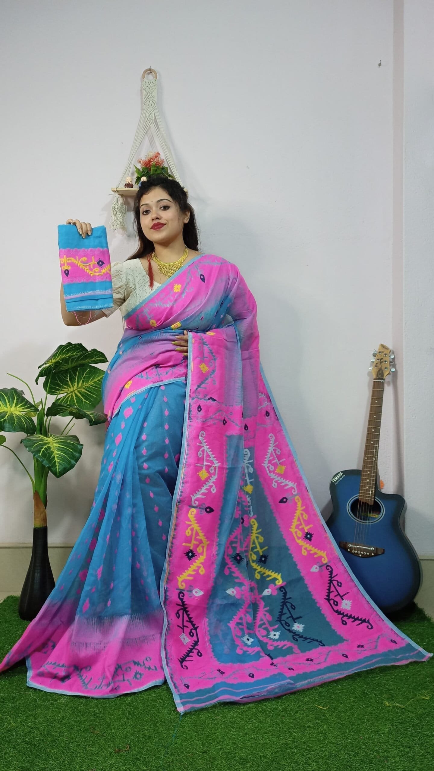 Exclusive Sky Pink Ikkot Soft Jamdani Saree 1 Exclusive Sky Pink Ikkot Soft Jamdani Saree