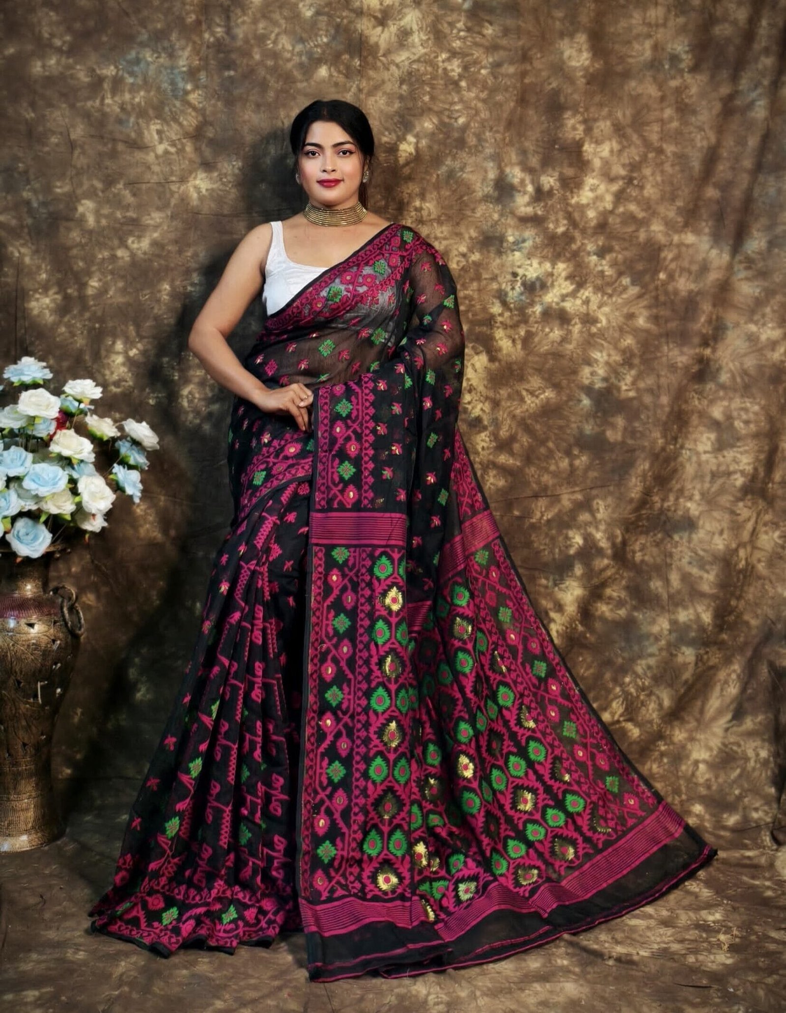 Kusum Koli Allover Black Soft Jamdani Saree 1 Kusum Koli Allover Black Soft Jamdani Saree
