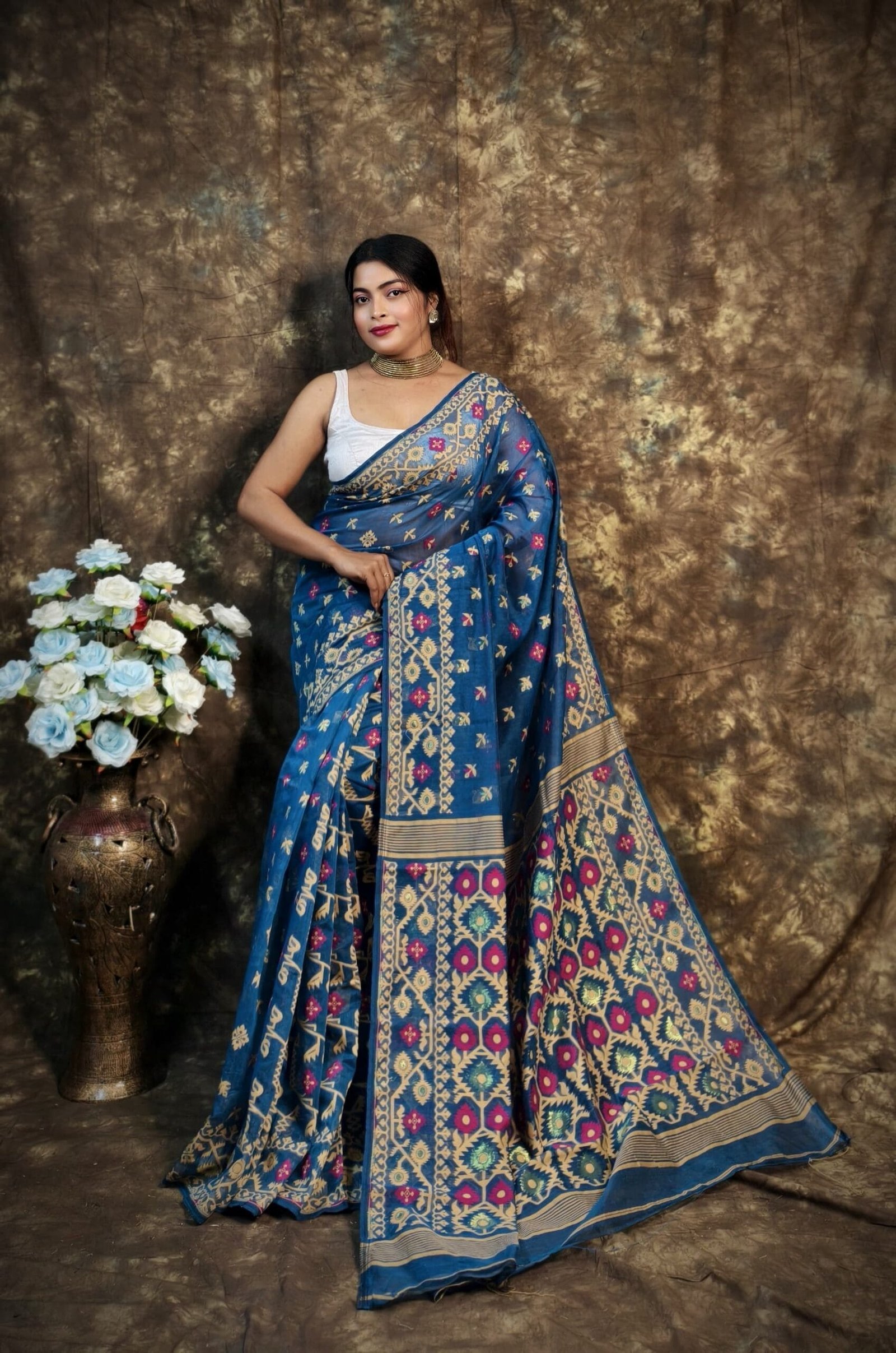 Kusum Koli Allover Light Navy Soft Jamdani Saree 1 Kusum Koli Allover Light Navy Soft Jamdani Saree
