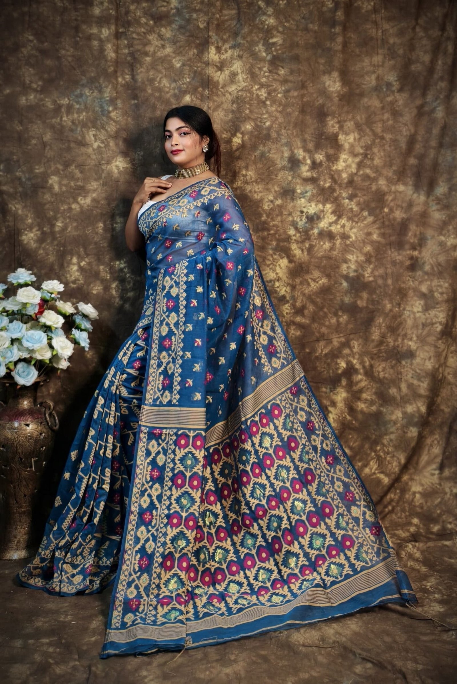 Kusum Koli Allover Light Navy Soft Jamdani Saree 2 Kusum Koli Allover Light Navy Soft Jamdani Saree - Image 2