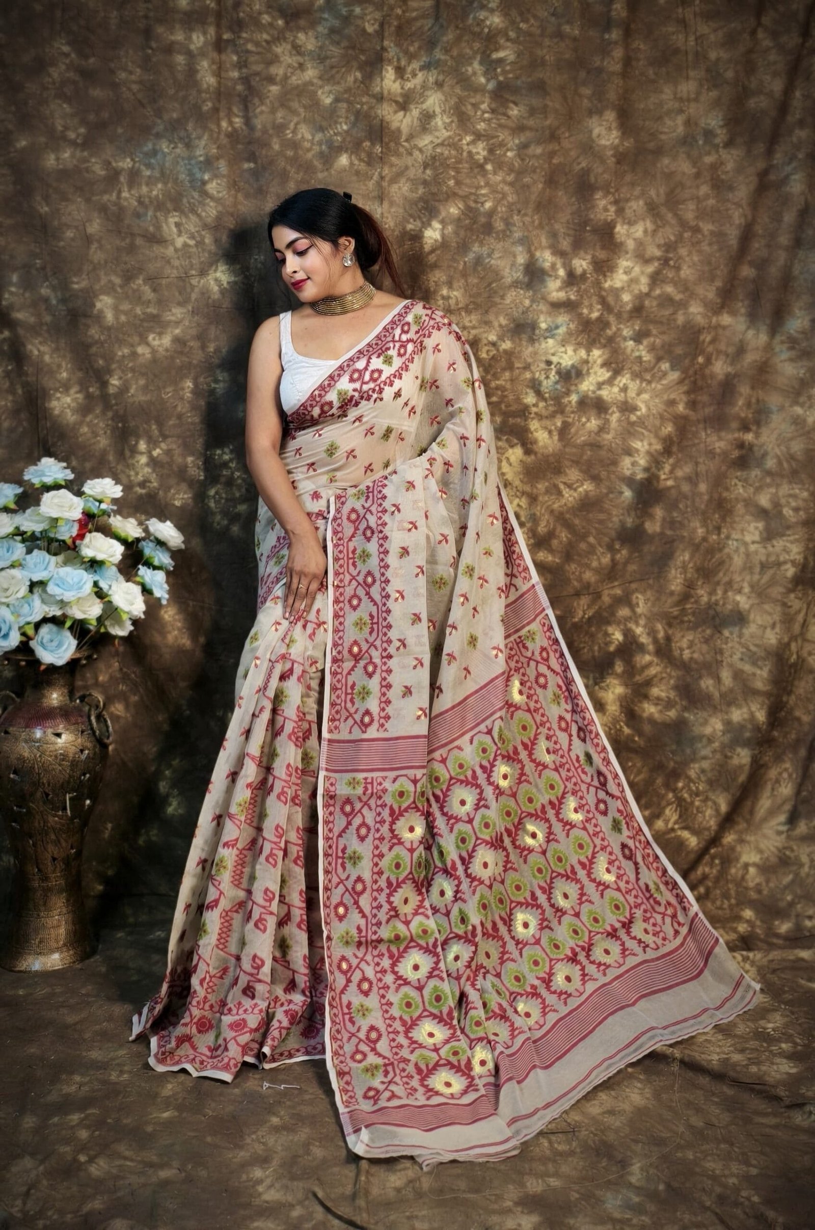 Kusum Koli Allover Mushroom Soft Jamdani Saree 1 Kusum Koli Allover Mushroom Soft Jamdani Saree
