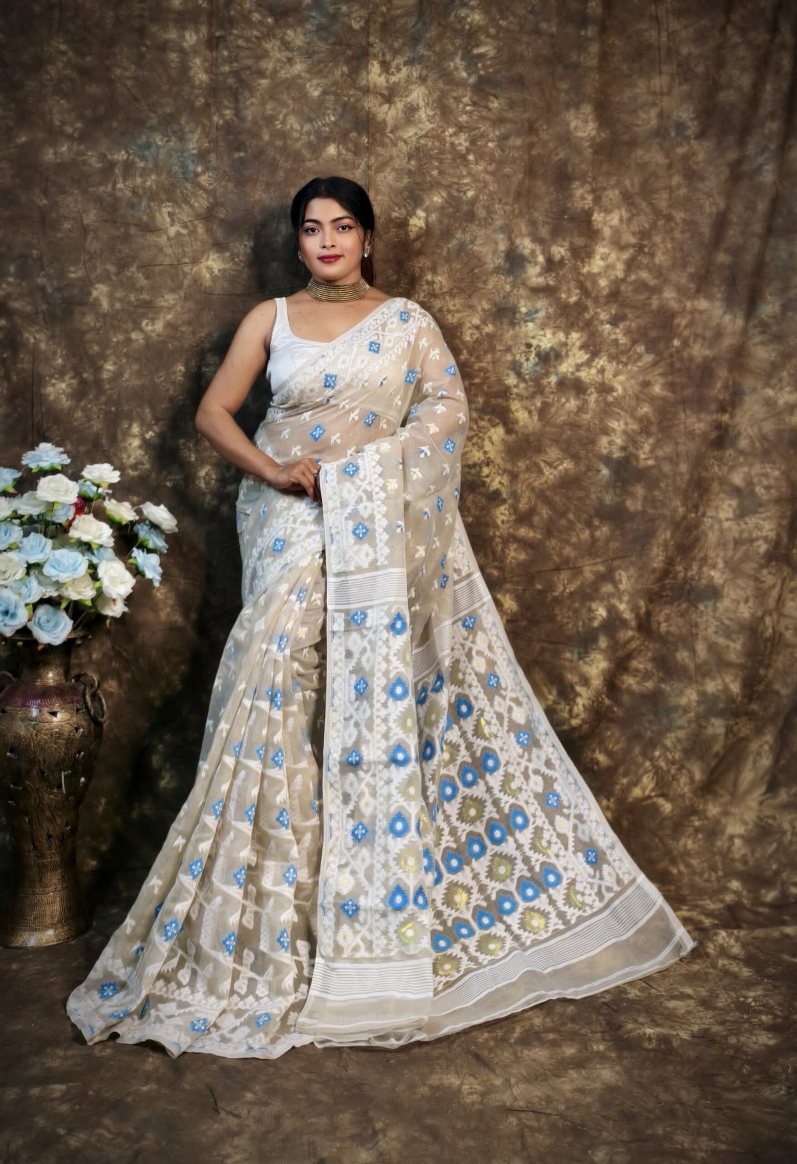 Kusum Koli Allover Mushroom Soft Jamdani Sari 1 Kusum Koli Allover Mushroom Soft Jamdani Sari
