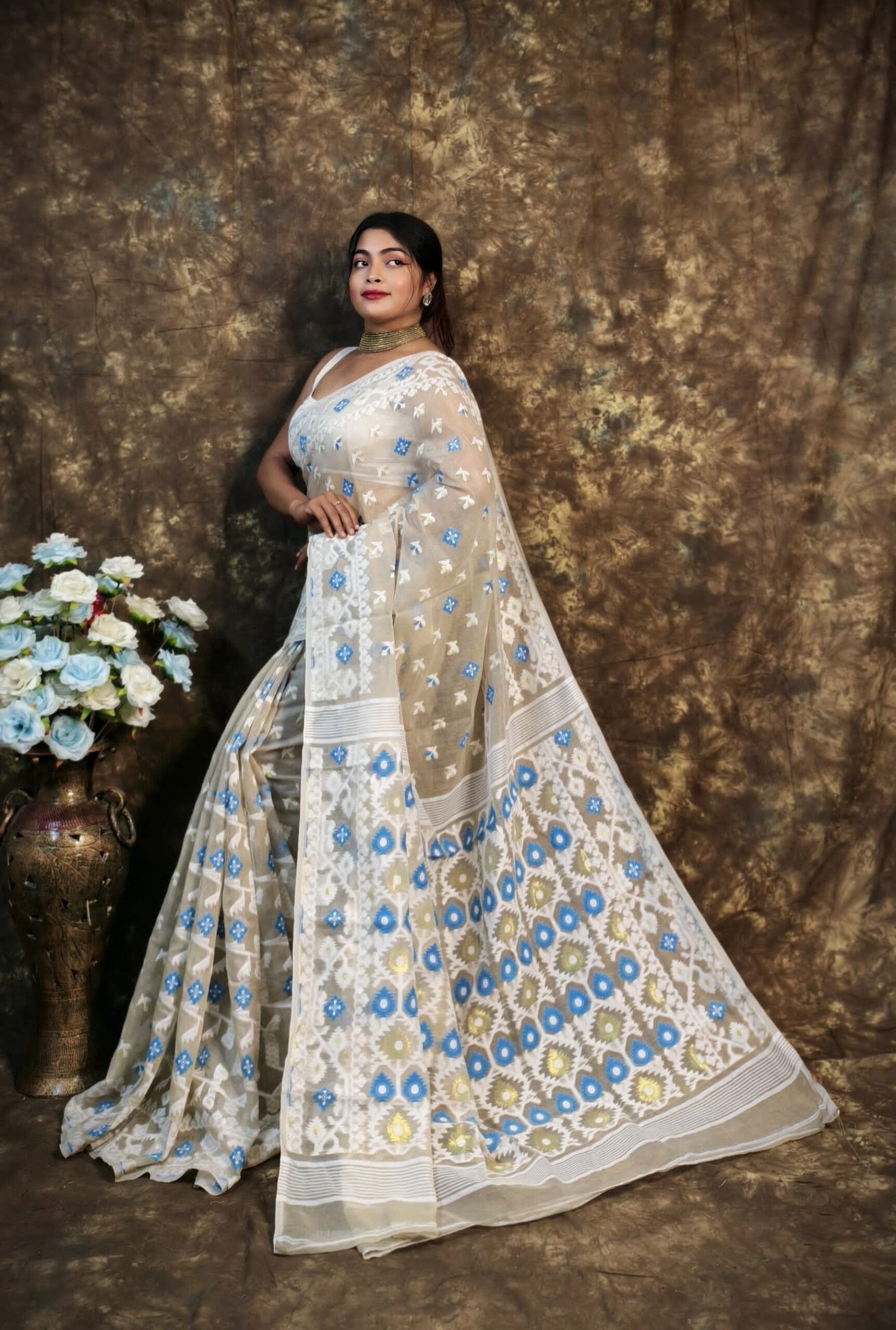 Kusum Koli Allover Mushroom Soft Jamdani Sari 2 Kusum Koli Allover Mushroom Soft Jamdani Sari - Image 2