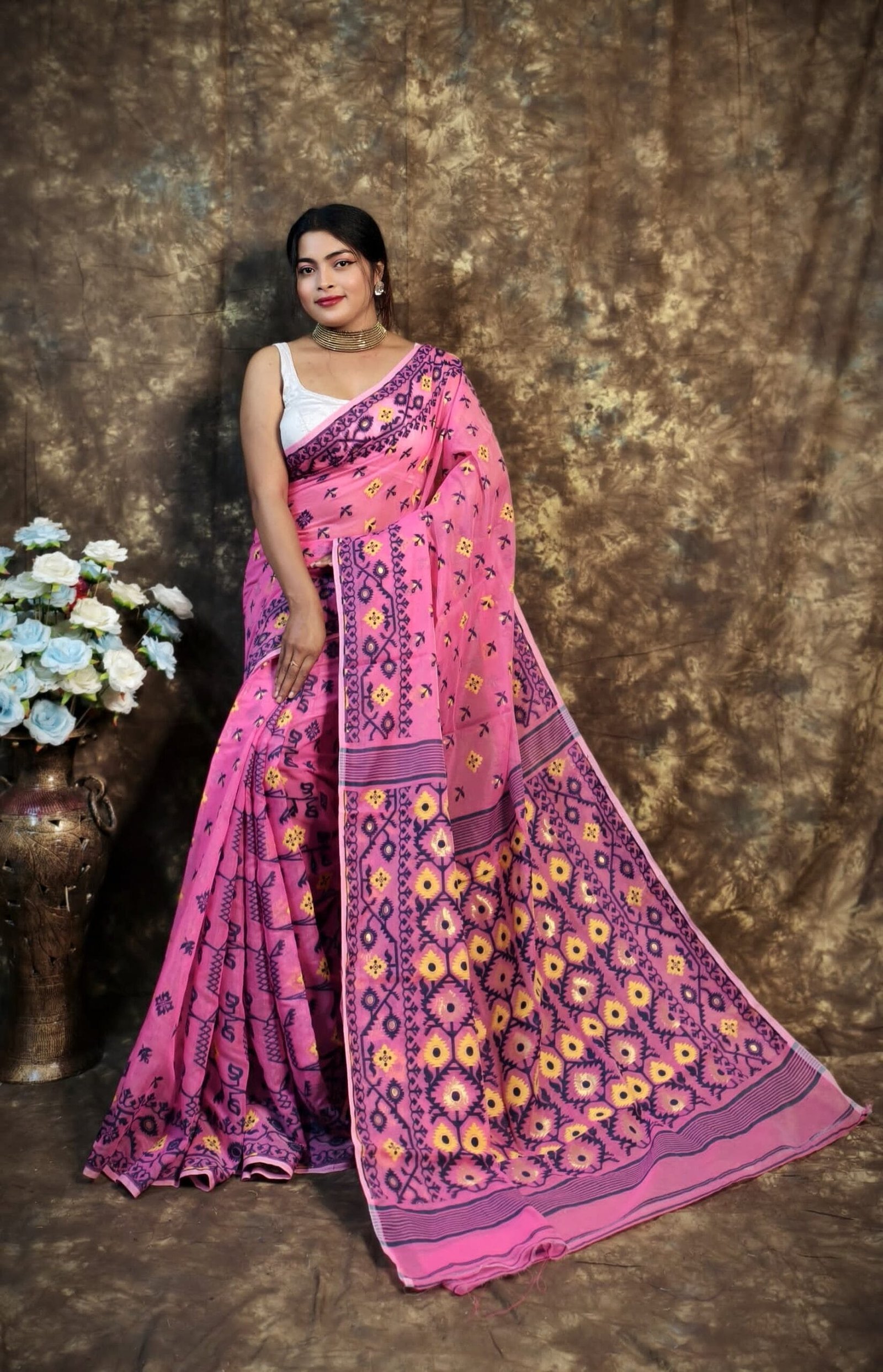Kusum Koli Allover Persian Pink Soft Jamdani Saree 1 Kusum Koli Allover Persian Pink Soft Jamdani Saree