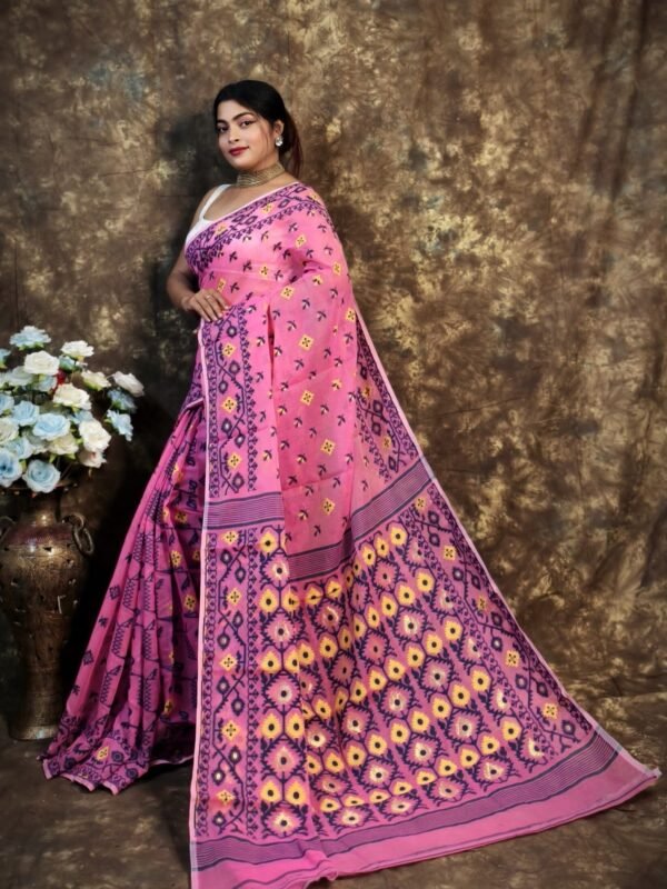 Kusum Koli Allover Persian Pink Soft Jamdani Saree 2 scaled 1