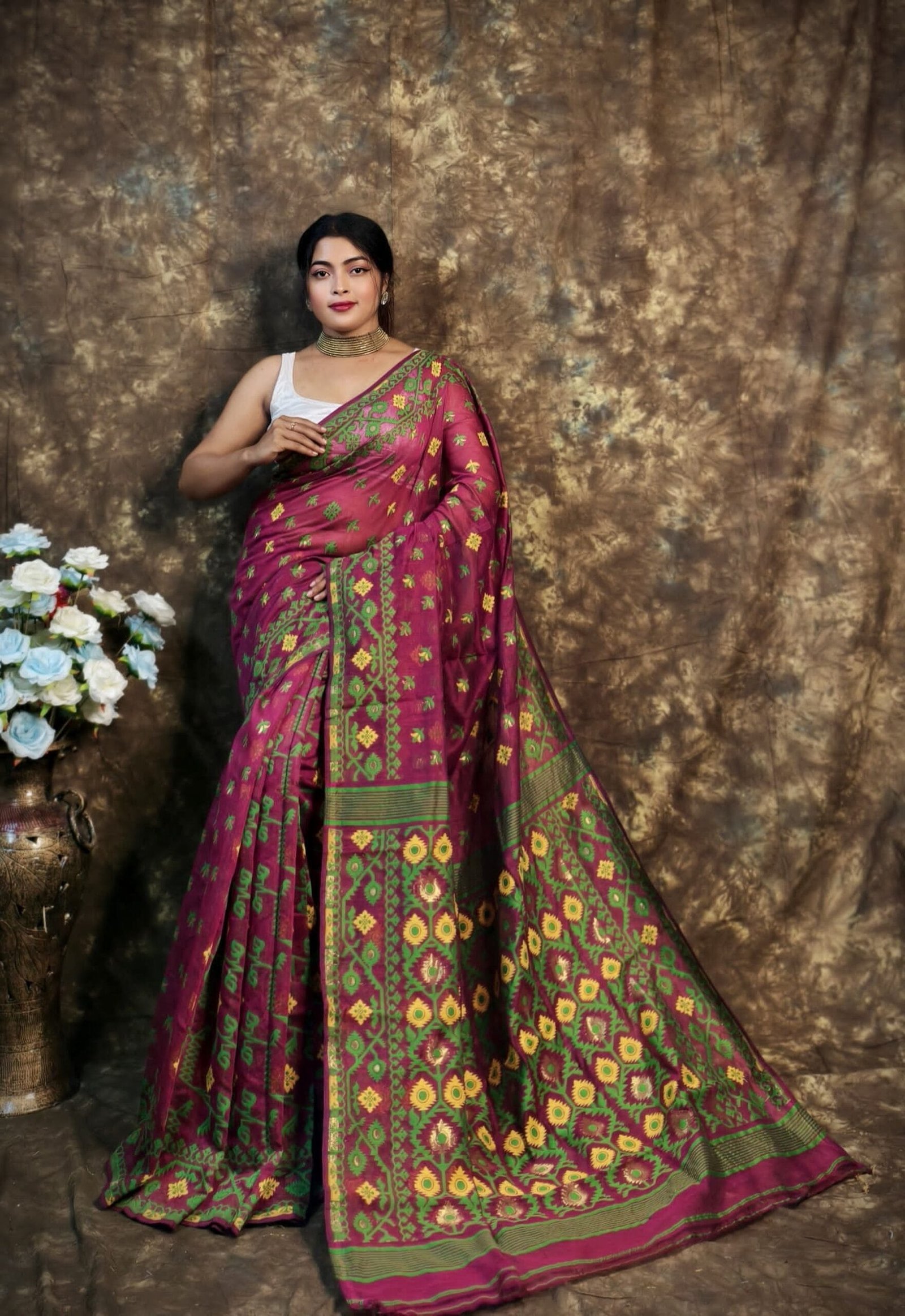Kusum Koli Allover Rich Maroon Soft Jamdani Saree 1 Kusum Koli Allover Rich Maroon Soft Jamdani Saree