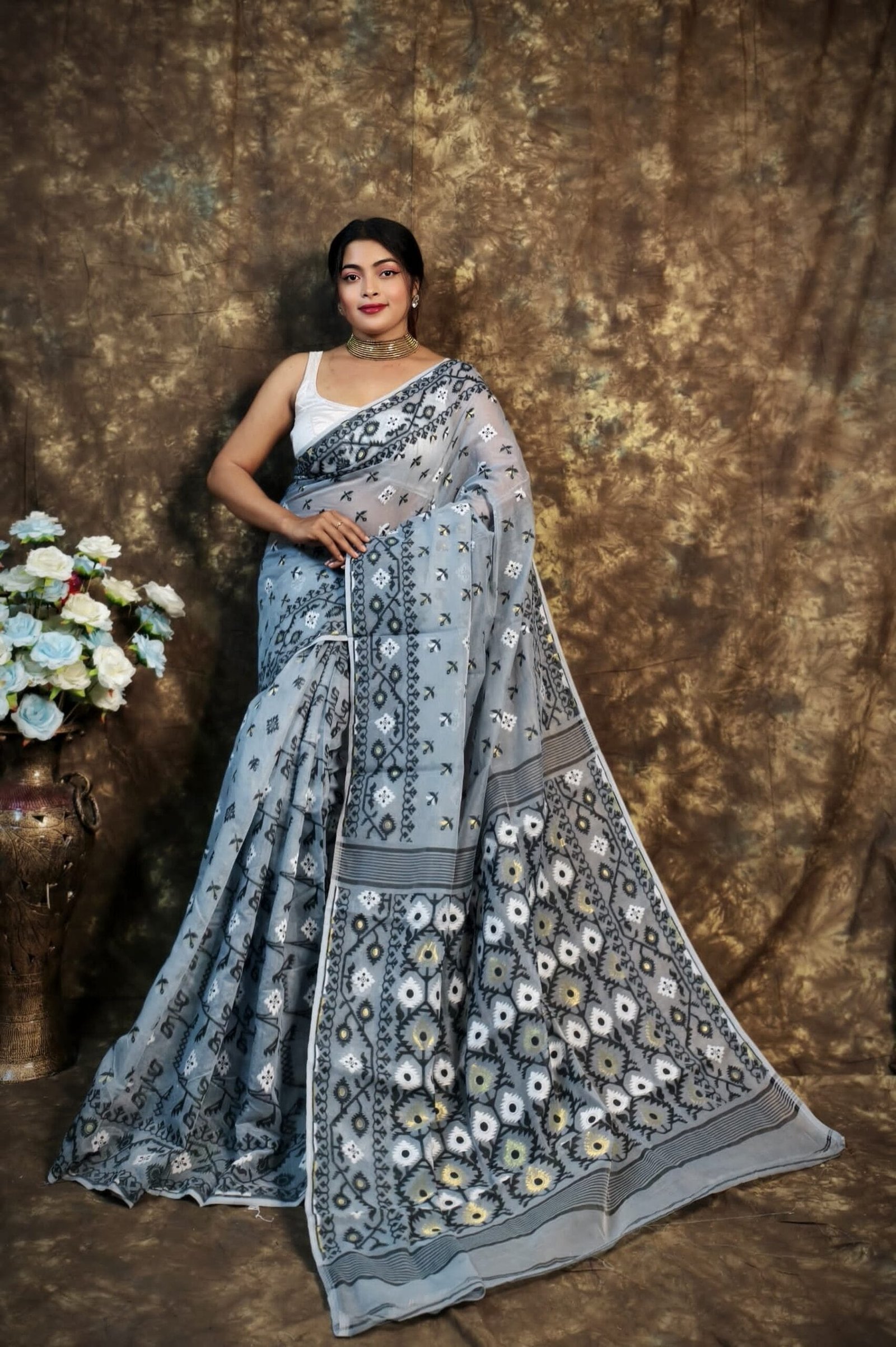 Kusum Koli Allover Rock Blue Soft Jamdani Saree 1 Kusum Koli Allover Rock Blue Soft Jamdani Saree