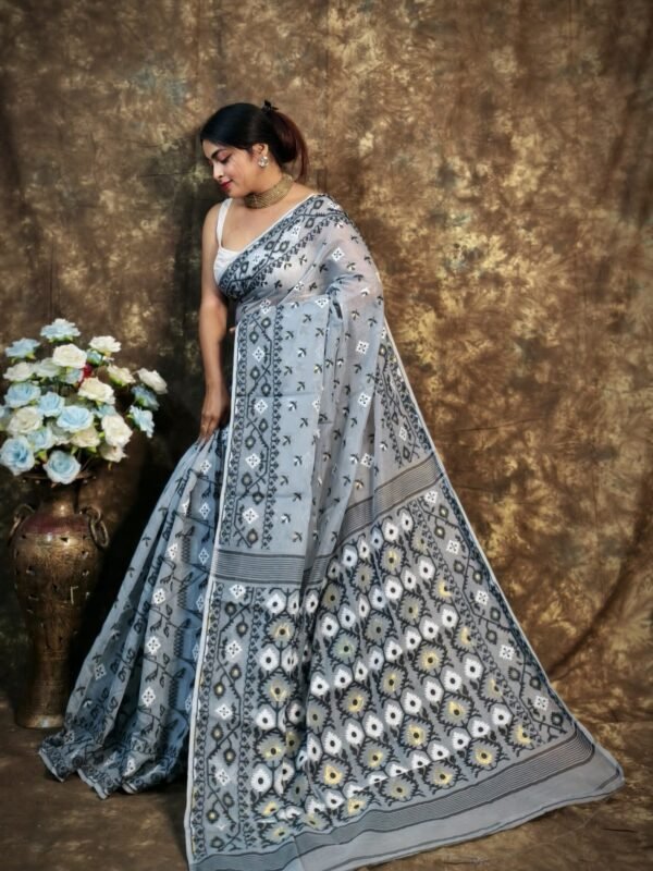 Kusum Koli Allover Rock Blue Soft Jamdani Saree 2 scaled 1
