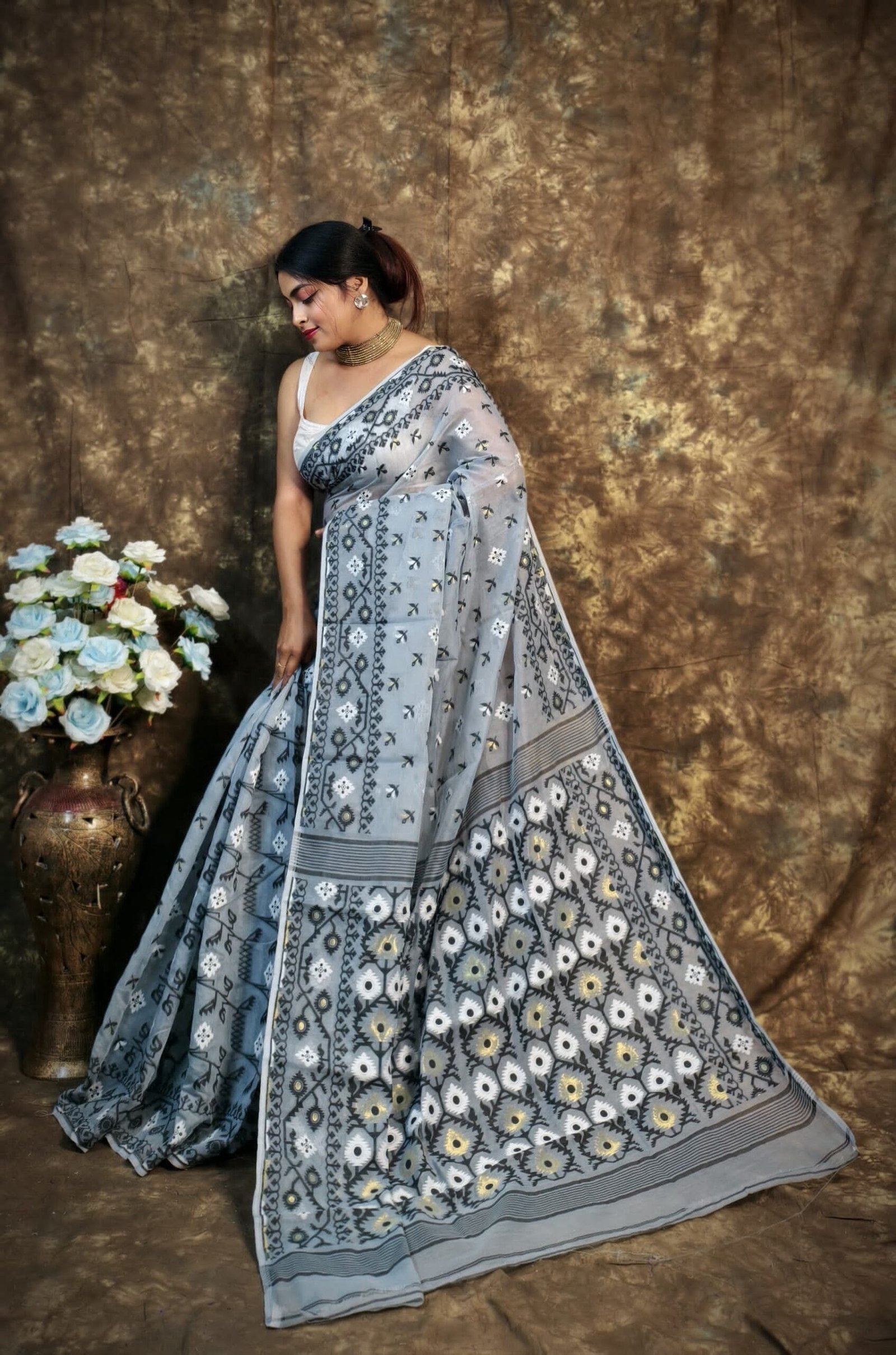 Kusum Koli Allover Rock Blue Soft Jamdani Saree 2 Kusum Koli Allover Rock Blue Soft Jamdani Saree - Image 2