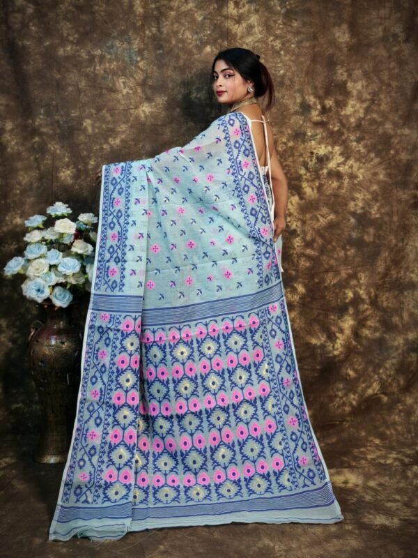 Kusum Koli Allover Shadow Green Soft Jamdani Saree 2 scaled 1