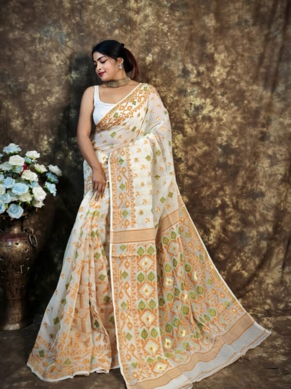 Kusum Koli Allover White Rock Soft Jamdani Sari 1 scaled 1