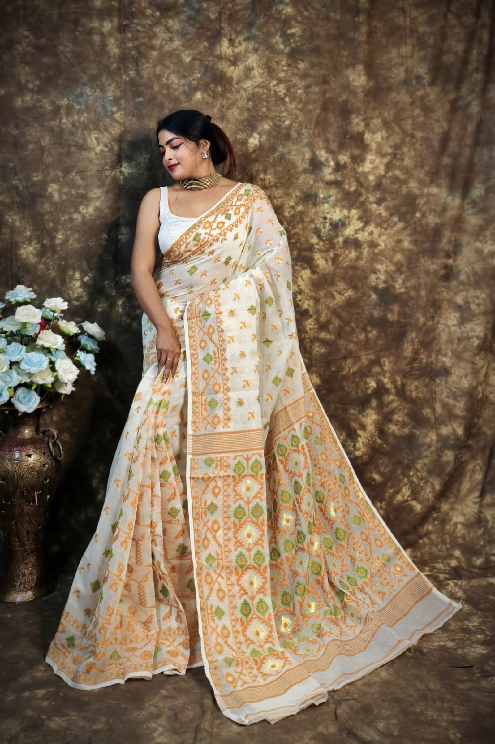 Kusum Koli Allover White Rock Soft Jamdani Sari 2 Kusum Koli Allover White Rock Soft Jamdani Sari - Image 2