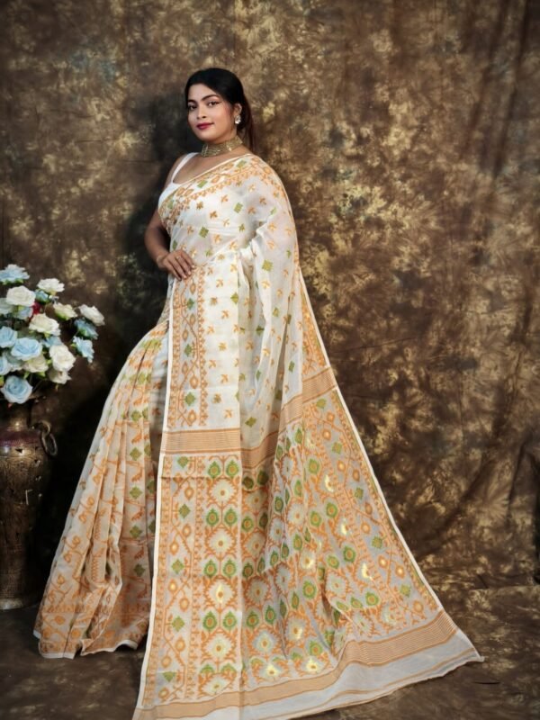 Kusum Koli Allover White Rock Soft Jamdani Sari