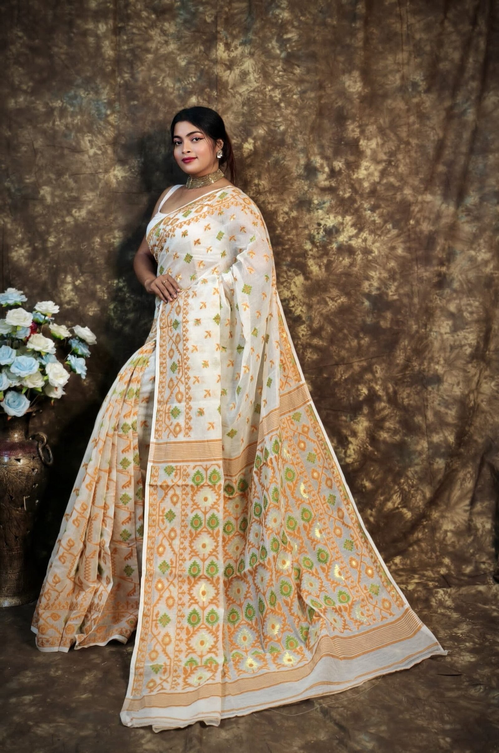 Kusum Koli Allover White Rock Soft Jamdani Sari 1 Kusum Koli Allover White Rock Soft Jamdani Sari