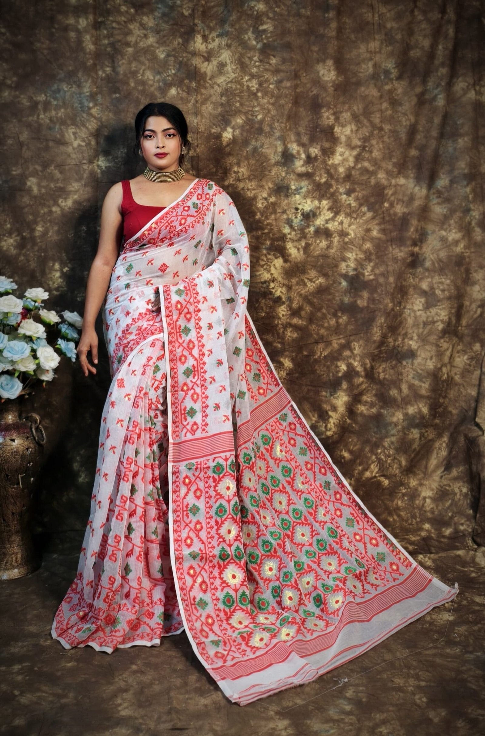 Kusum Koli Allover White Soft Jamdani Saree 1 Kusum Koli Allover White Soft Jamdani Saree