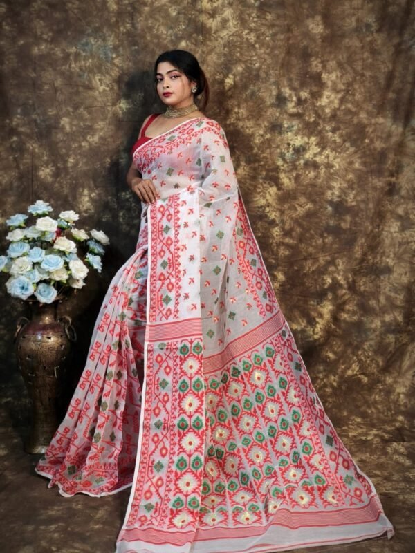 Kusum Koli Allover White Soft Jamdani Saree 2 scaled 1