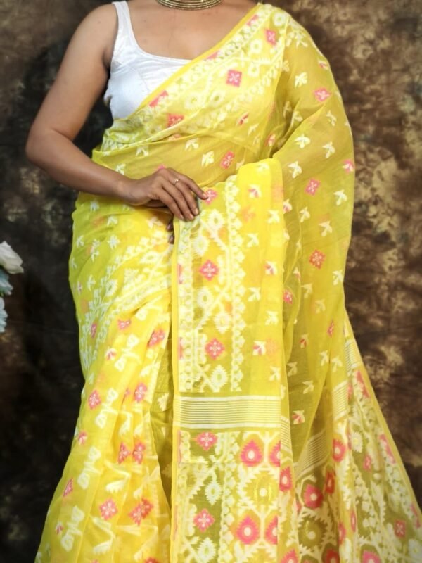 Kusum Koli Allover Yellow Soft Jamdani Saree 2 scaled 1