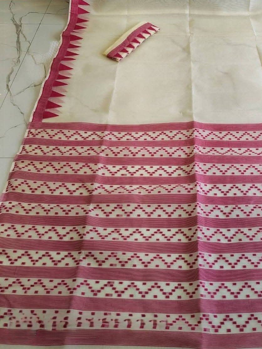 Body Plain Soft Dhakai Jamdani Saree with Blouse Piece - Off White 2 Body Plain Soft Dhakai Jamdani Saree with Blouse Piece - Off White - Image 2