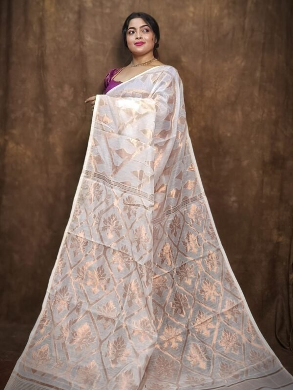 Home 87 Soft Copper Joriwork Jamdani Sari