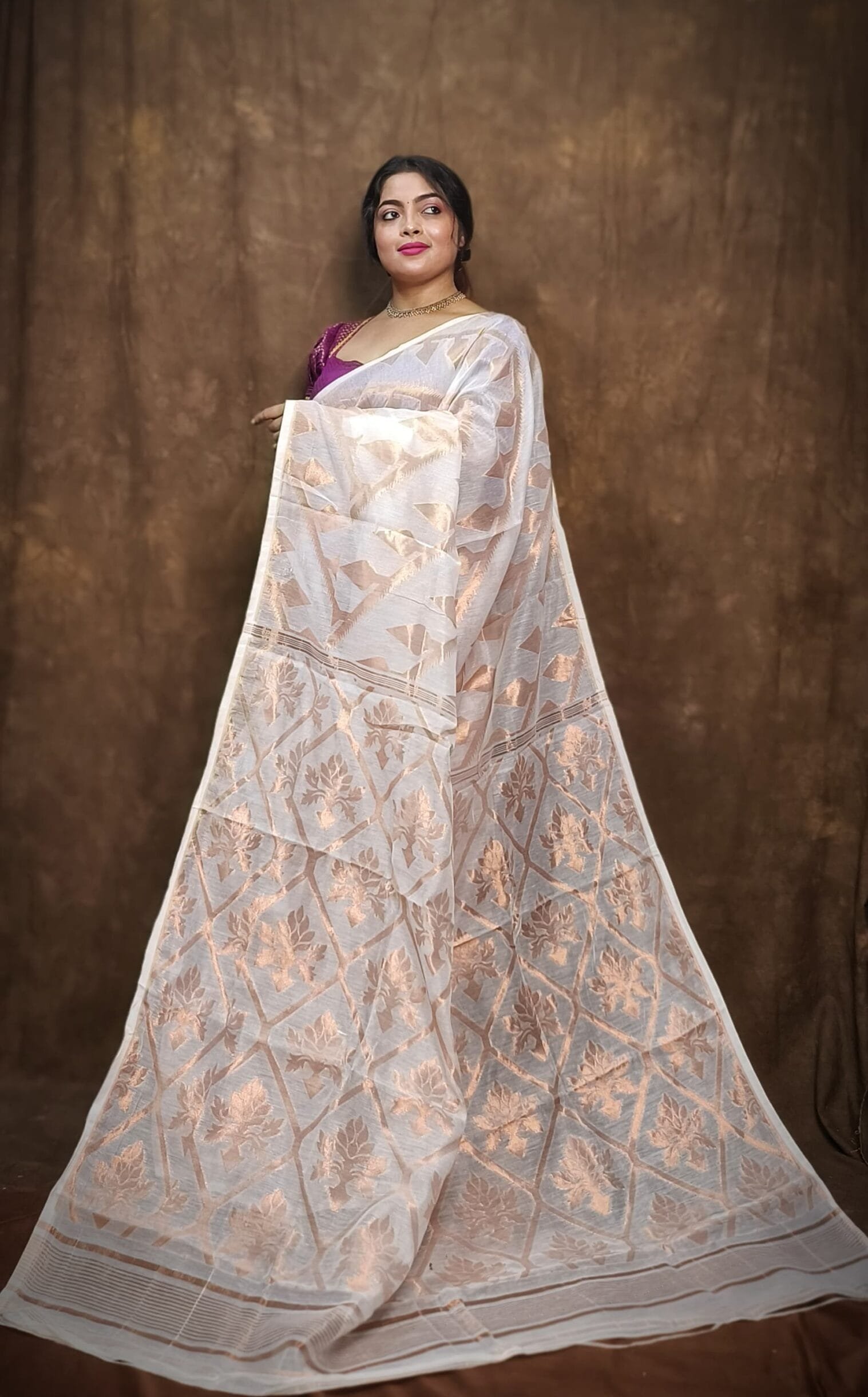 Soft Copper Joriwork Jamdani Sari 1 Soft Copper Joriwork Jamdani Sari
