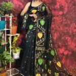 Pan Pata Soft Black Handloom Sari With Blouse Piece 4 scaled e1748531324832
