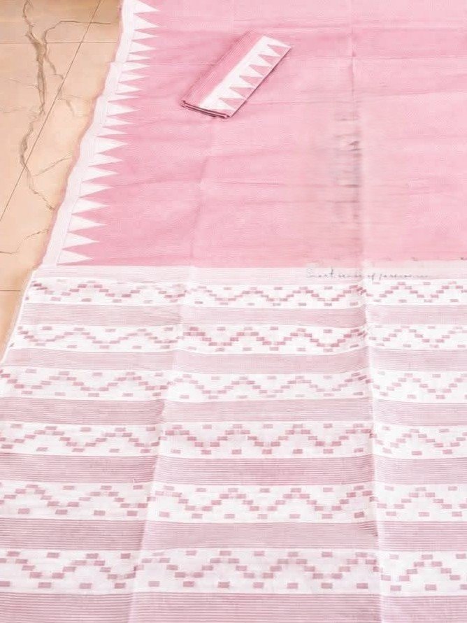 Body Plain Soft Dhakai Jamdani Saree with Blouse Piece - Pink Rose 2 Body Plain Soft Dhakai Jamdani Saree with Blouse Piece - Pink Rose - Image 2