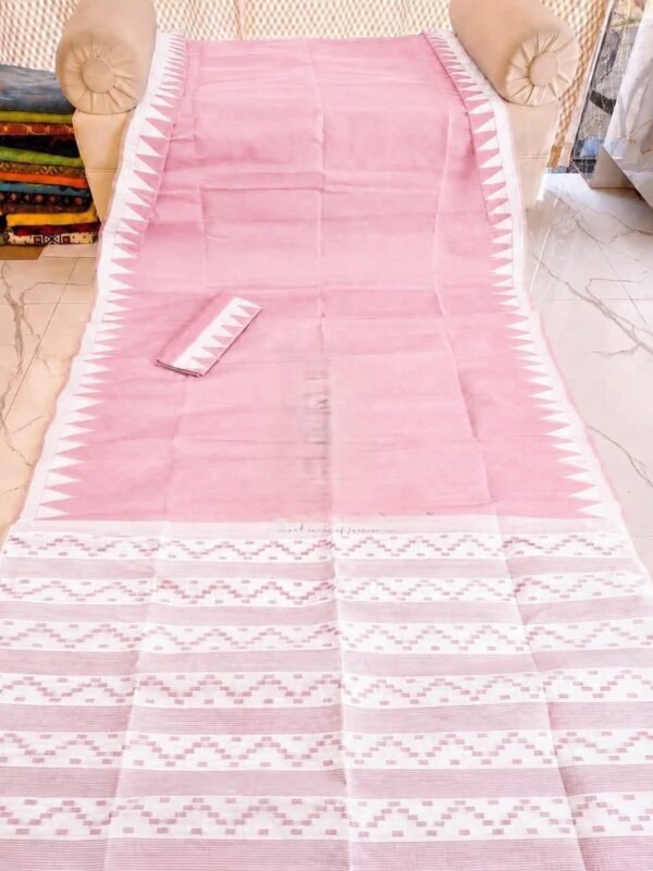 Body Plain Soft Dhakai Jamdani Saree with Blouse Piece - Pink Rose